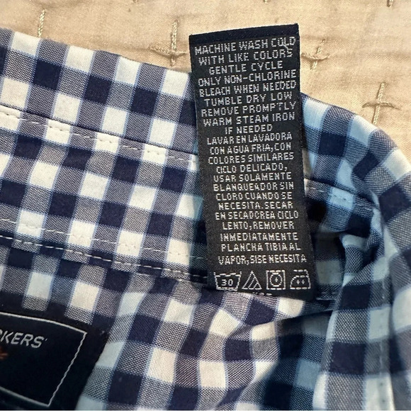 Dockers Size L Mens Button Down Shirt Pocket Long Sleeve Gingham Blue White - Picture 7 of 8